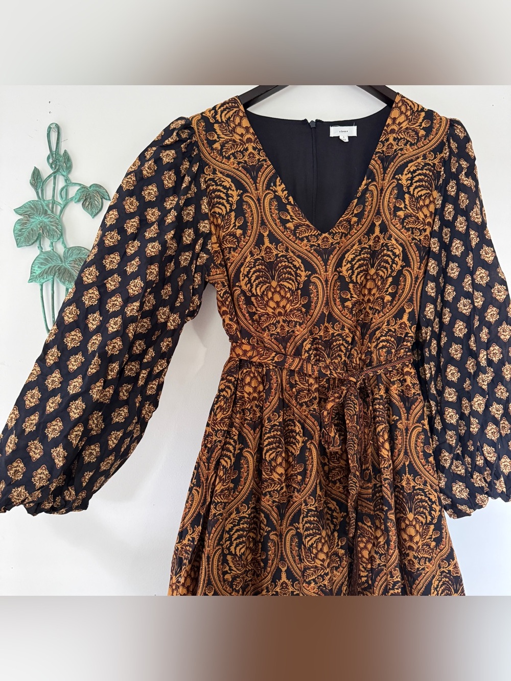 A Loves A Paisley Cotton Maxi Dress L Boho Romantic Tiered Ruffle Balloon Sleeve - Picture 4 of 12